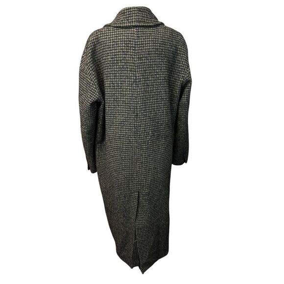ZARA Houndstooth Wool Blend Long Coat Size L Brown Navy Double Breasted - Picture 7 of 14